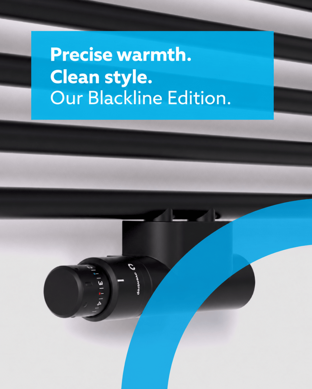 Oventrop Blackline Edition: matta musta patterin termostaatti ja Multiblock T -liitin mustassa patterissa